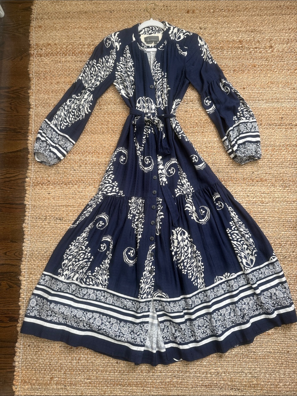 Anthropologie Navy & White Printed Maxi Dress